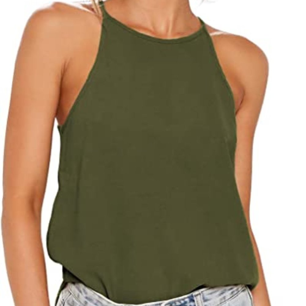 Sarin Mathews Womens Halter Tops Casual Basic Tee